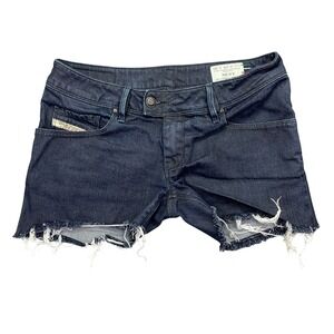Diesel Nevy Denim Shorts Distressed‎ Frayed Hem Dark Wash Stretch Size 29